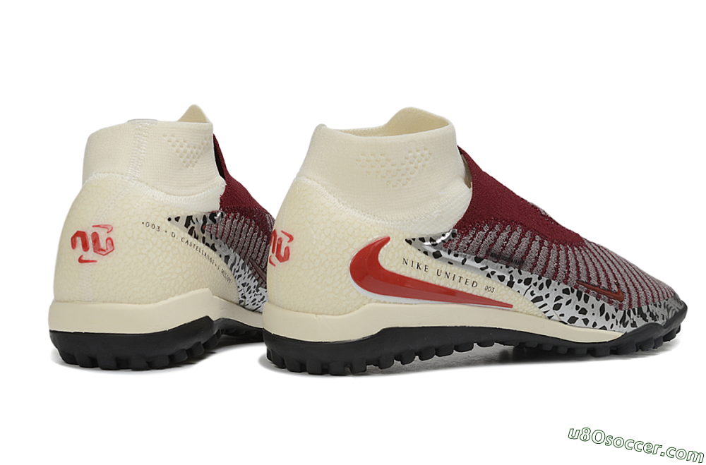 Nike Phantom 6 Elite High TF Artificial Turf Soccer Shoes - Maroon/Burgundy/Cream 6