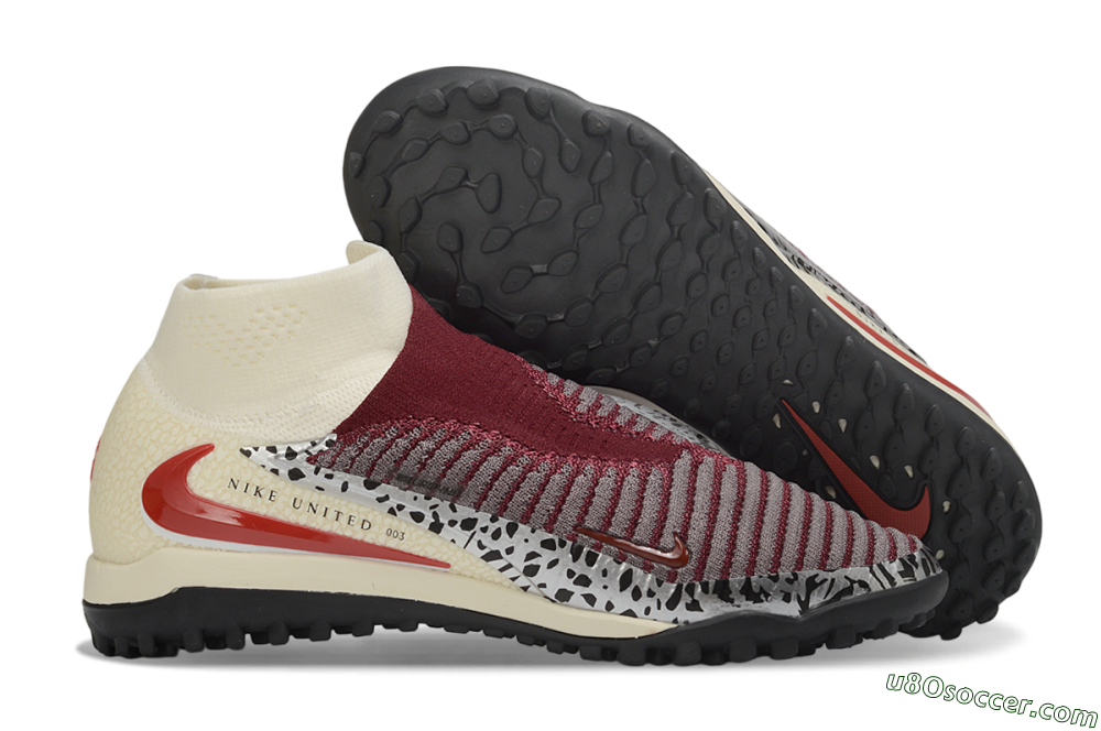 Nike Phantom 6 Elite High TF Artificial Turf Soccer Shoes - Maroon/Burgundy/Cream 1