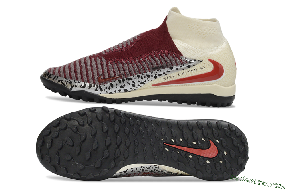Nike Phantom 6 Elite High TF Artificial Turf Soccer Shoes - Maroon/Burgundy/Cream 0