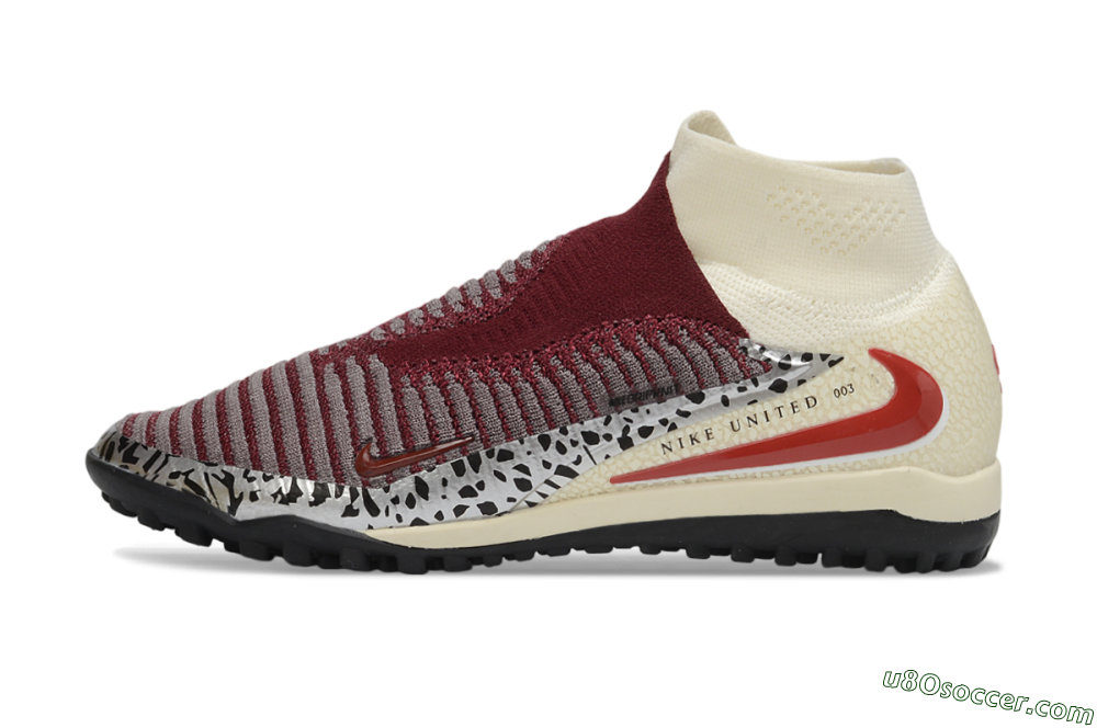 Nike Phantom 6 Elite High TF Artificial Turf Soccer Shoes - Maroon/Burgundy/Cream 2