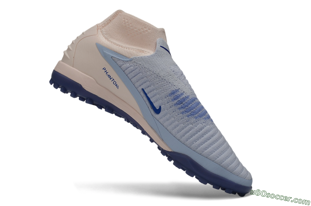 Nike Phantom 6 Elite High TF Artificial Turf Soccer Shoes - Blue/Baltic Blue/Barely Peach 4