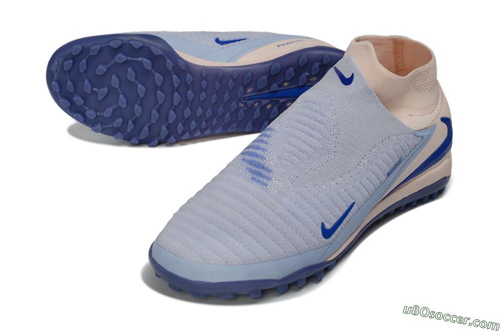 Nike Phantom 6 Elite High TF Artificial Turf Soccer Shoes - Blue/Baltic Blue/Barely Peach 3
