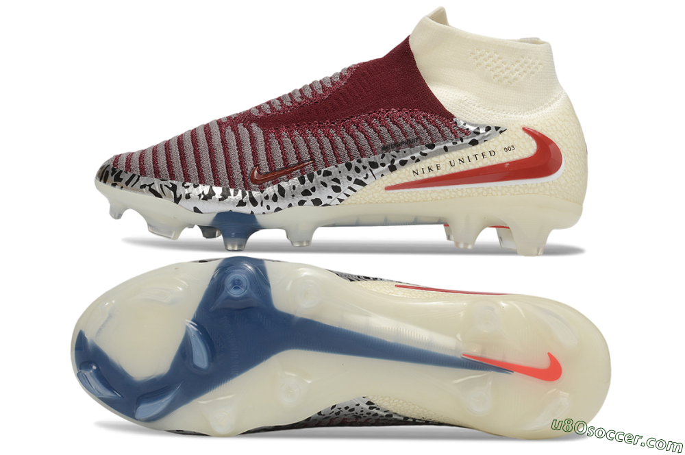 Nike Phantom 6 Elite High FG Firm Ground Soccer Cleats - Beige/Cream/Burgundy 0