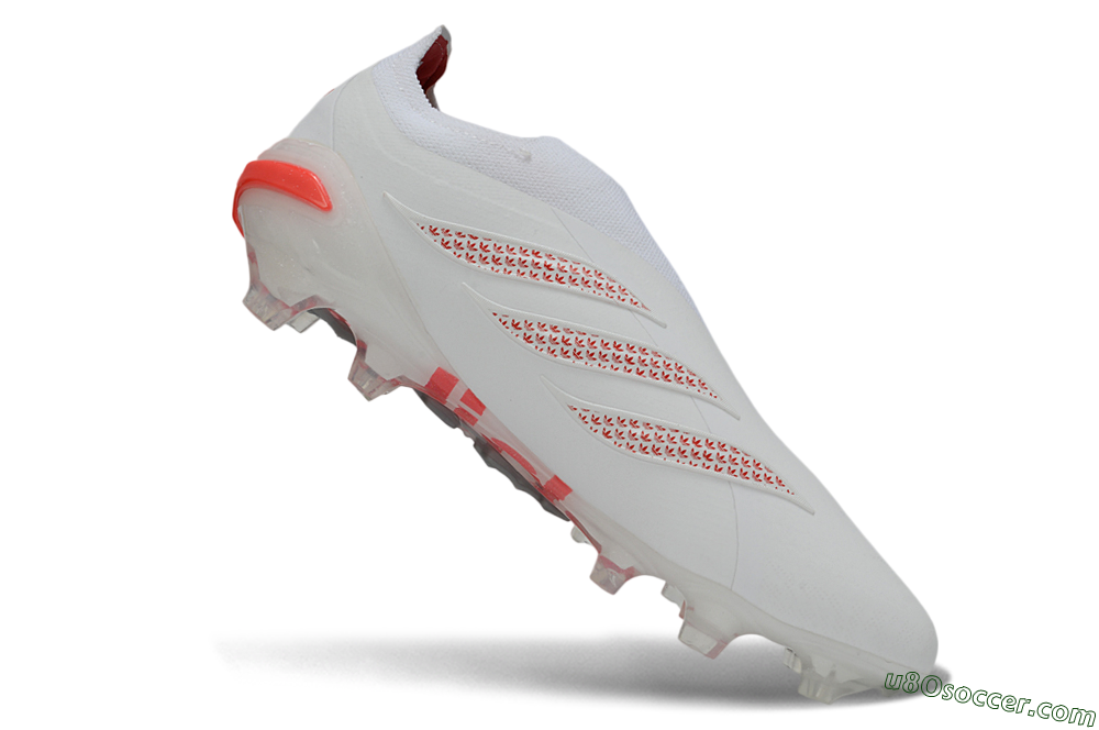 Adidas Predator 26 Elite Laceless FG Firm Ground Soccer Cleats - White/Cloud White/Solar Red 5