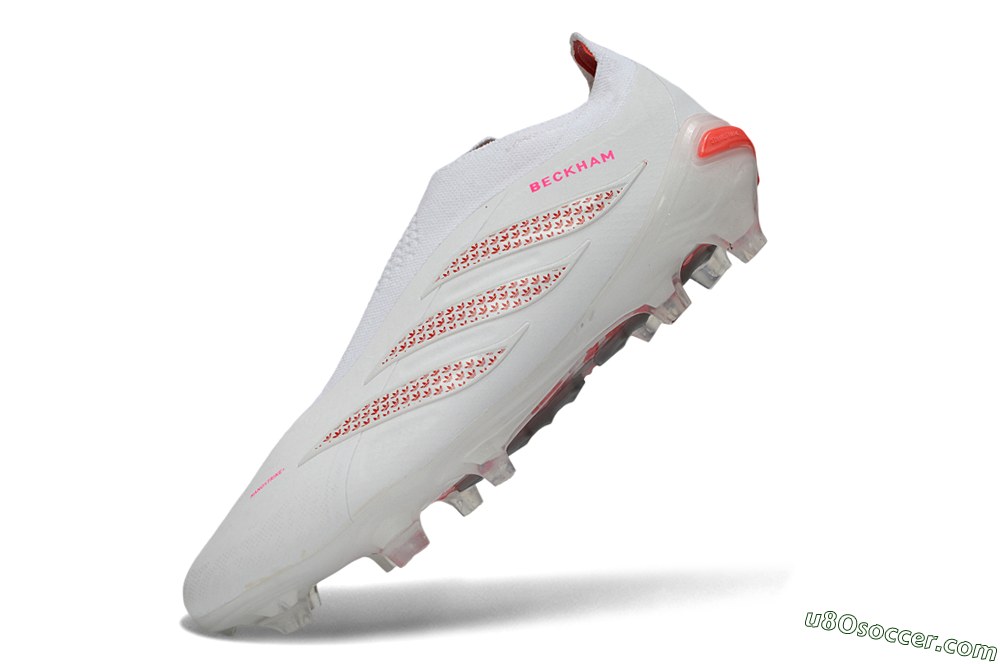 Adidas Predator 26 Elite Laceless FG Firm Ground Soccer Cleats - White/Cloud White/Solar Red 6