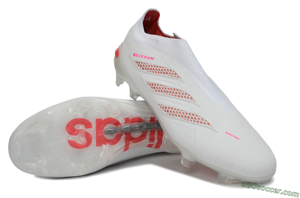 Adidas Predator 26 Elite Laceless FG Firm Ground Soccer Cleats - White/Cloud White/Solar Red 4