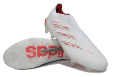 Adidas Predator 26 Elite Laceless FG Firm Ground Soccer Cleats - White/Cloud White/Solar Red