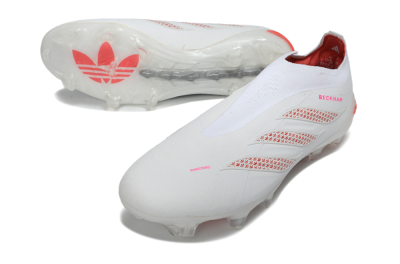 Adidas Predator 26 Elite Laceless FG Firm Ground Soccer Cleats - White/Cloud White/Solar Red