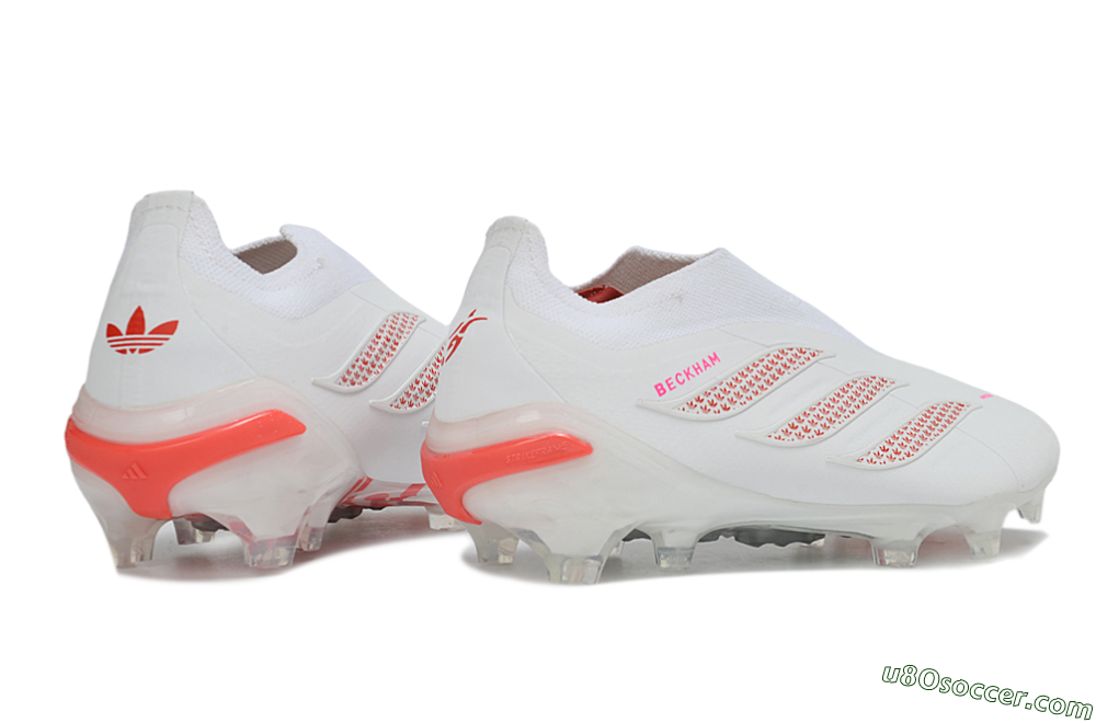 Adidas Predator 26 Elite Laceless FG Firm Ground Soccer Cleats - White/Cloud White/Solar Red 7