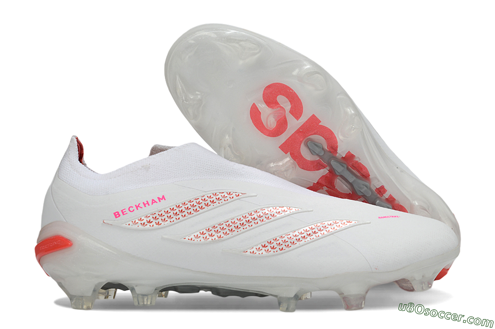 Adidas Predator 26 Elite Laceless FG Firm Ground Soccer Cleats - White/Cloud White/Solar Red 1