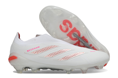 Adidas Predator 26 Elite Laceless FG Firm Ground Soccer Cleats - White/Cloud White/Solar Red