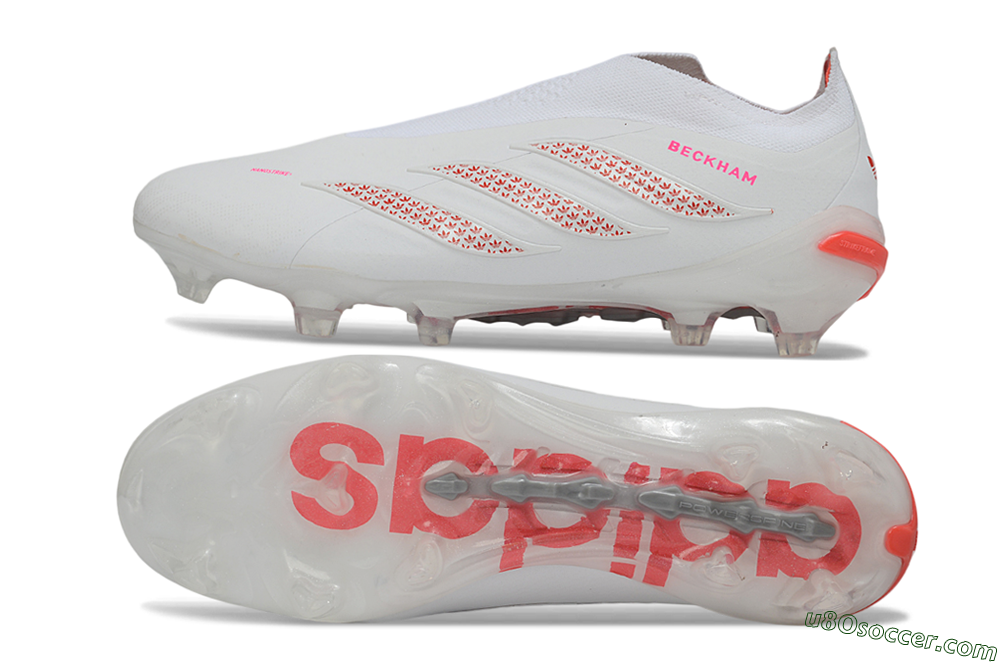 Adidas Predator 26 Elite Laceless FG Firm Ground Soccer Cleats - White/Cloud White/Solar Red 0