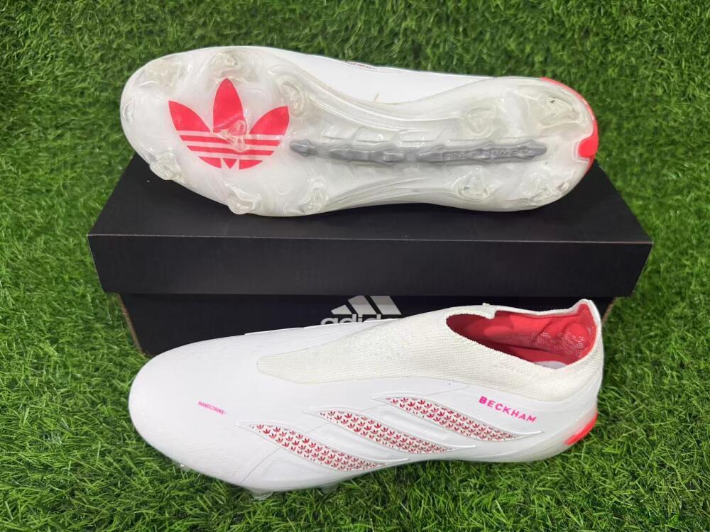 Adidas Predator 26 Elite Laceless FG Firm Ground Soccer Cleats - White/Cloud White/Solar Red