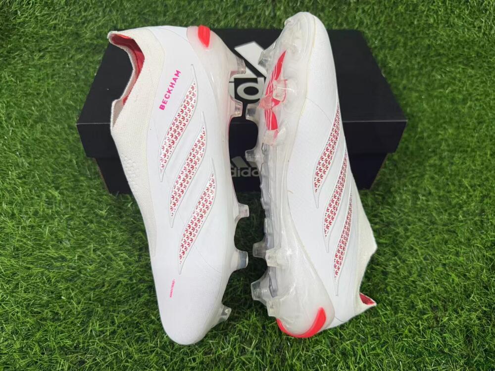Adidas Predator 26 Elite Laceless FG Firm Ground Soccer Cleats - White/Cloud White/Solar Red