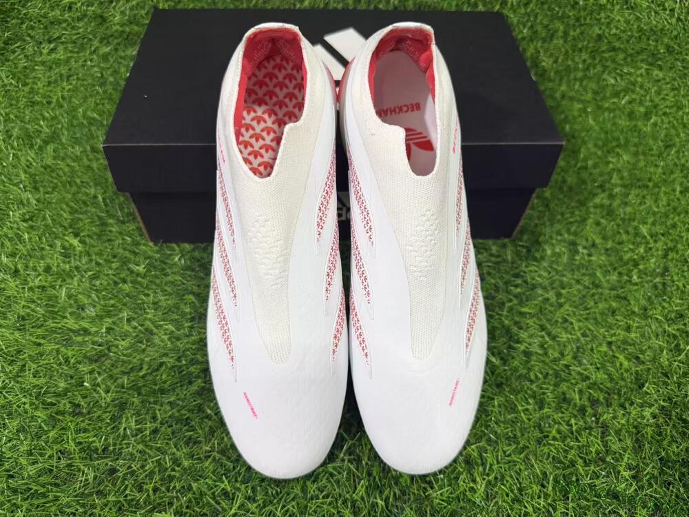 Adidas Predator 26 Elite Laceless FG Firm Ground Soccer Cleats - White/Cloud White/Solar Red