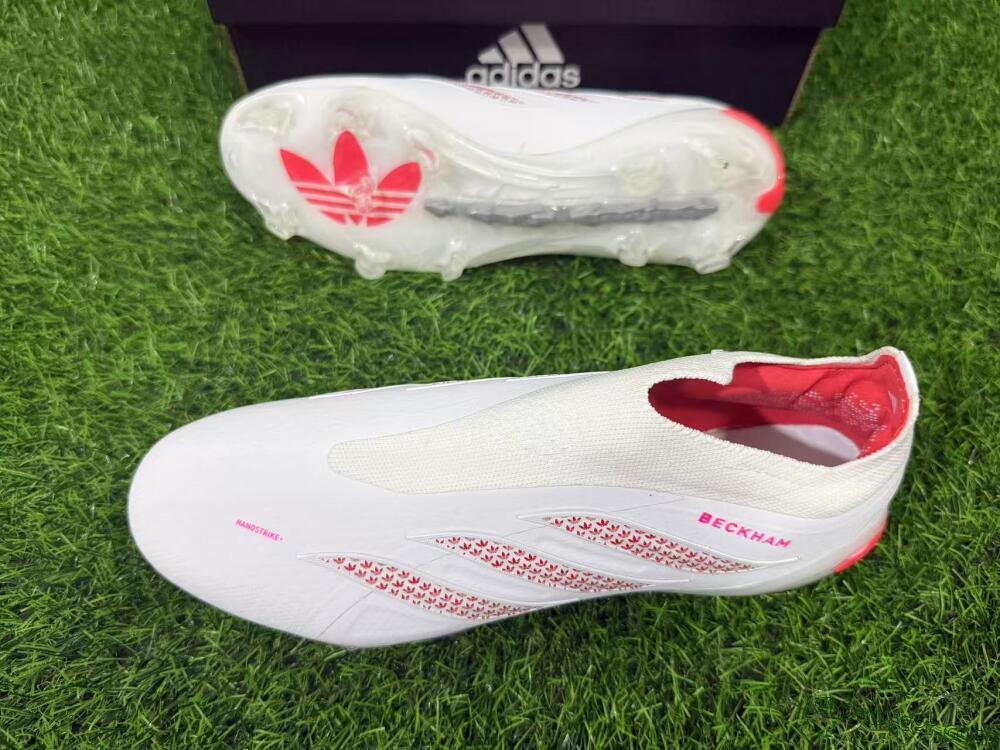 Adidas Predator 26 Elite Laceless FG Firm Ground Soccer Cleats - White/Cloud White/Solar Red