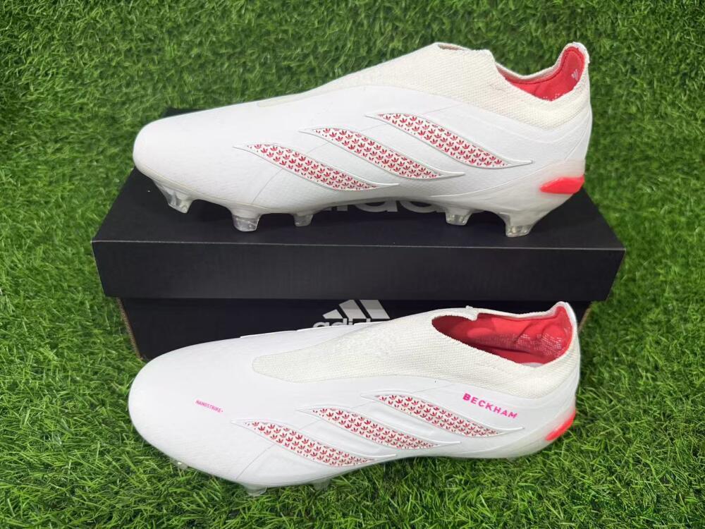 Adidas Predator 26 Elite Laceless FG Firm Ground Soccer Cleats - White/Cloud White/Solar Red
