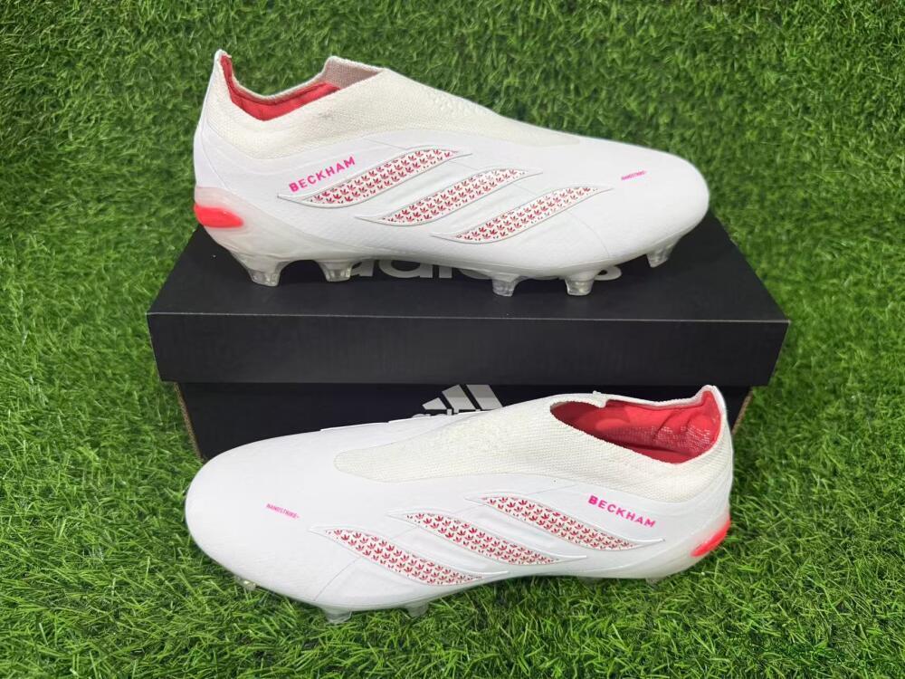 Adidas Predator 26 Elite Laceless FG Firm Ground Soccer Cleats - White/Cloud White/Solar Red