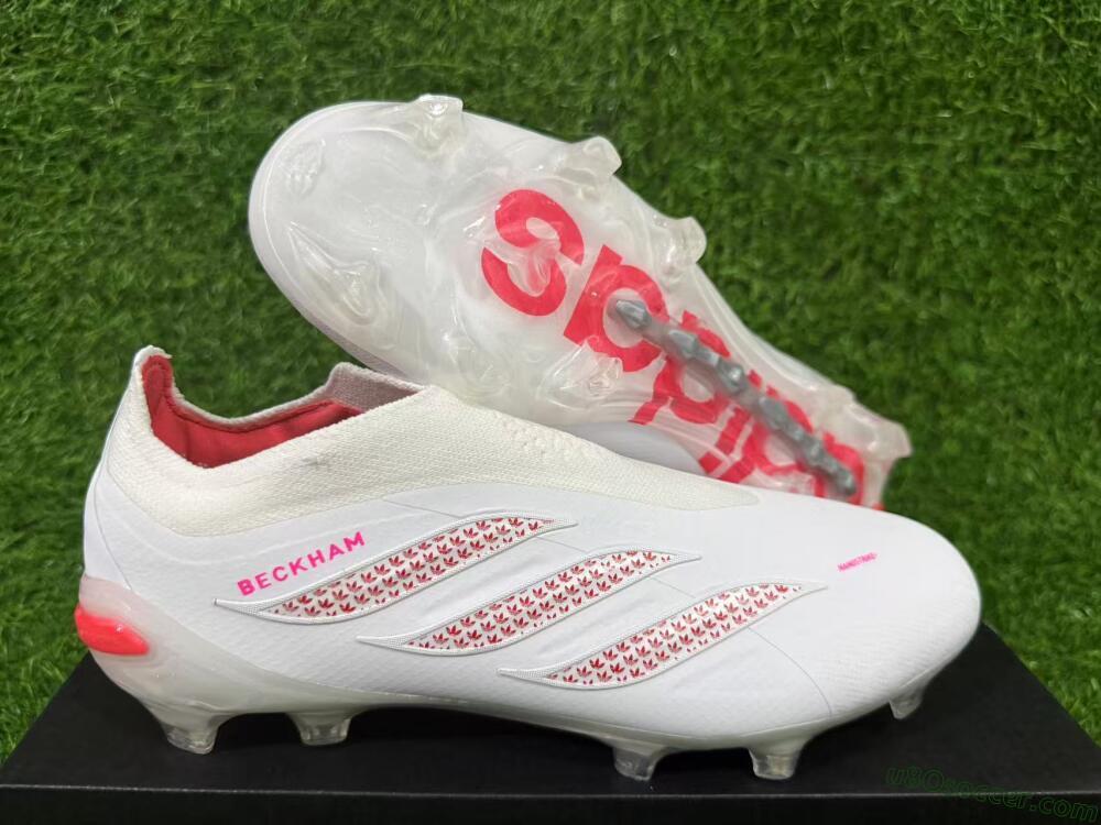 Adidas Predator 26 Elite Laceless FG Firm Ground Soccer Cleats - White/Cloud White/Solar Red