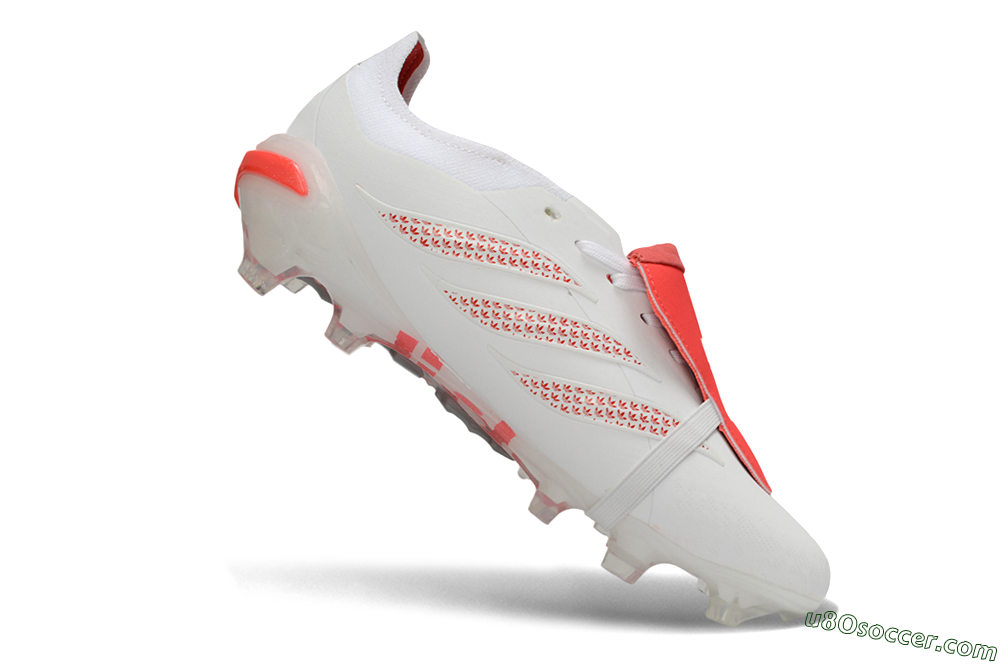 Adidas Predator 26 Elite Fold-Over Tongue FG Firm Ground Soccer Cleats - White/Cloud White/Solar Red 5