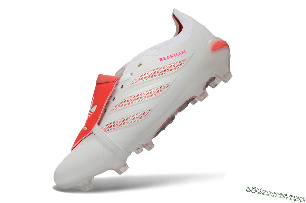 Adidas Predator 26 Elite Fold-Over Tongue FG Firm Ground Soccer Cleats - White/Cloud White/Solar Red 6