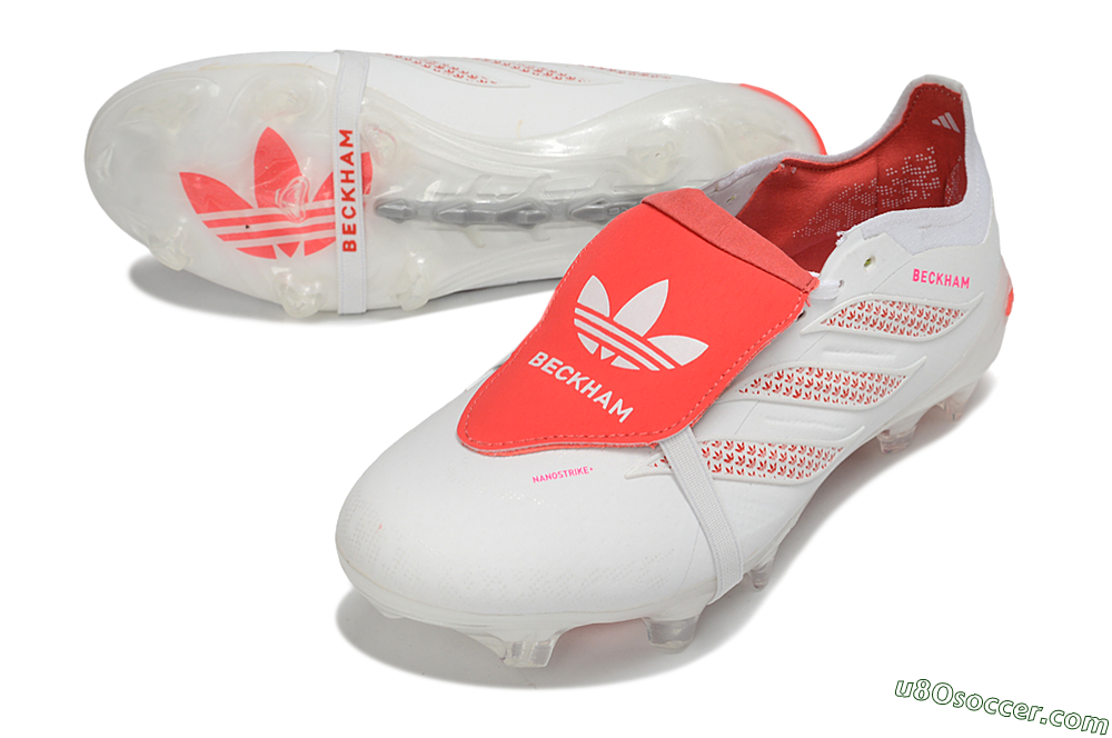 Adidas Predator 26 Elite Fold-Over Tongue FG Firm Ground Soccer Cleats - White/Cloud White/Solar Red 3