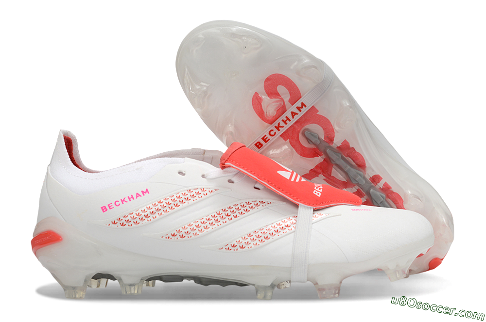 Adidas Predator 26 Elite Fold-Over Tongue FG Firm Ground Soccer Cleats - White/Cloud White/Solar Red 1