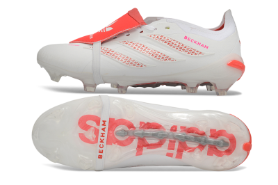 Adidas Predator 26 Elite Fold-Over Tongue FG Firm Ground Soccer Cleats - White/Cloud White/Solar Red