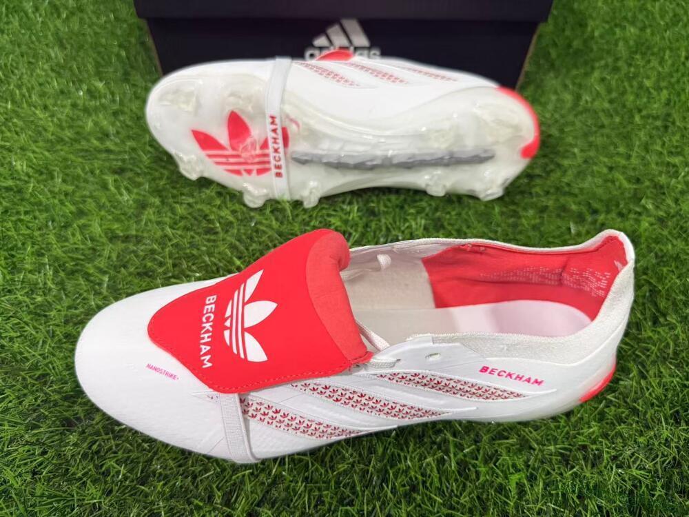 Adidas Predator 26 Elite Fold-Over Tongue FG Firm Ground Soccer Cleats - White/Cloud White/Solar Red