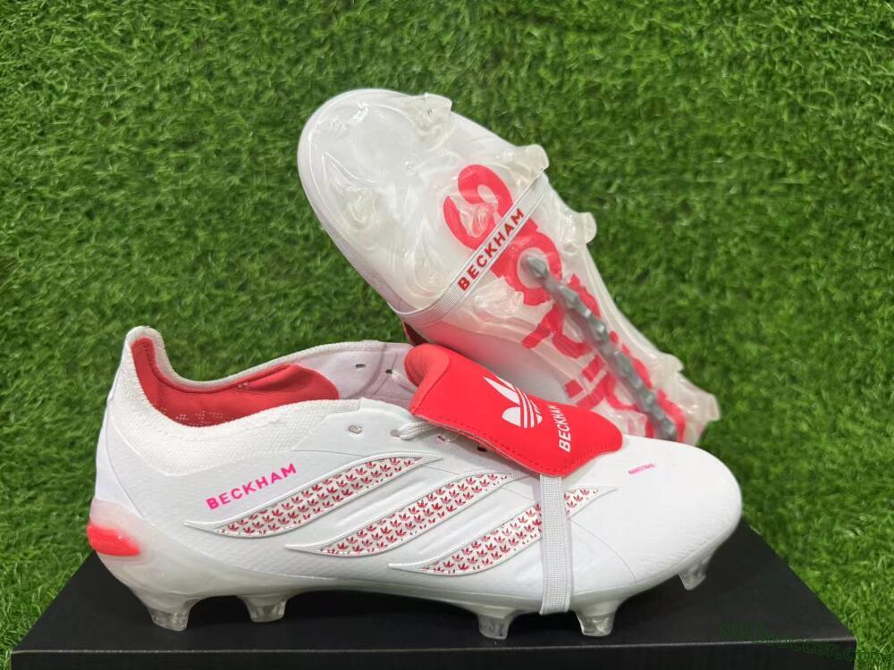 Adidas Predator 26 Elite Fold-Over Tongue FG Firm Ground Soccer Cleats - White/Cloud White/Solar Red