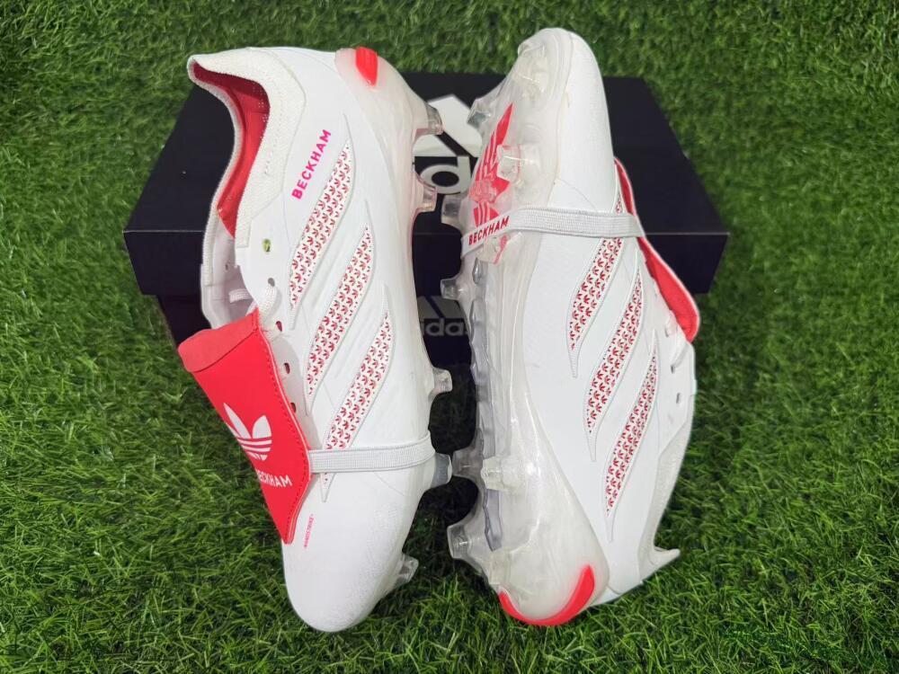 Adidas Predator 26 Elite Fold-Over Tongue FG Firm Ground Soccer Cleats - White/Cloud White/Solar Red