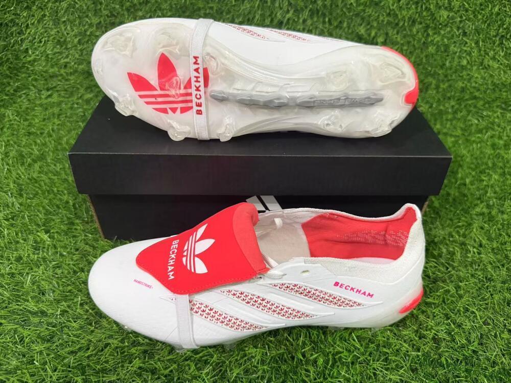 Adidas Predator 26 Elite Fold-Over Tongue FG Firm Ground Soccer Cleats - White/Cloud White/Solar Red
