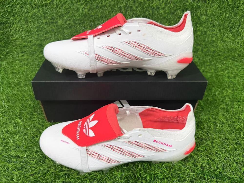Adidas Predator 26 Elite Fold-Over Tongue FG Firm Ground Soccer Cleats - White/Cloud White/Solar Red