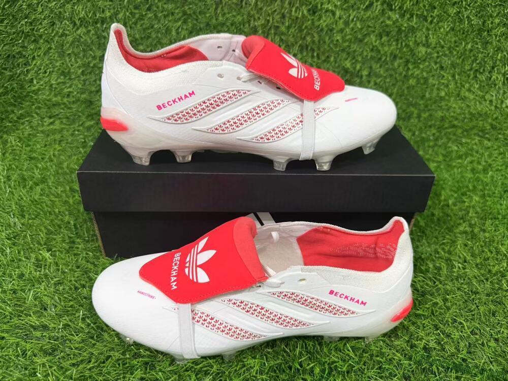 Adidas Predator 26 Elite Fold-Over Tongue FG Firm Ground Soccer Cleats - White/Cloud White/Solar Red