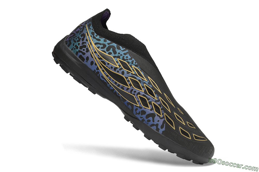 Adidas Predator 26 Elite Laceless TF Artificial Turf Soccer Shoes - Black/Metallic Gold/Iridescent Leopard 5