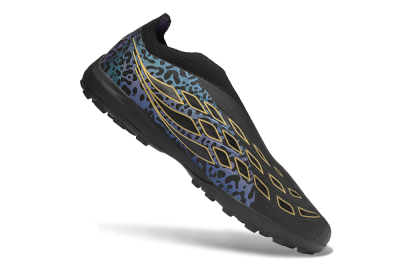 Adidas Predator 26 Elite Laceless TF Artificial Turf Soccer Shoes - Black/Metallic Gold/Iridescent Leopard