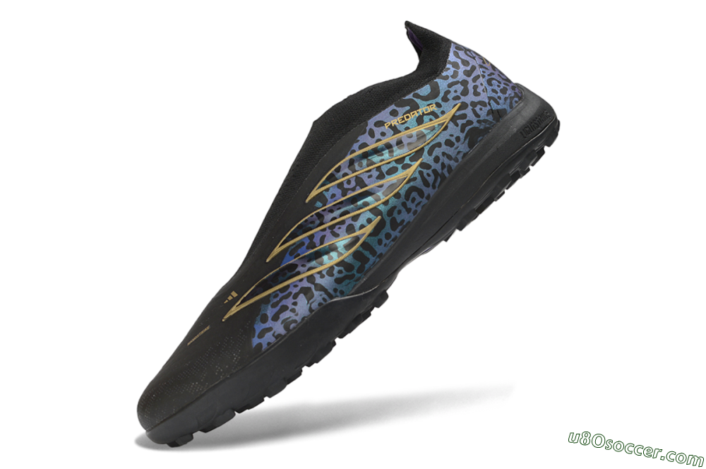 Adidas Predator 26 Elite Laceless TF Artificial Turf Soccer Shoes - Black/Metallic Gold/Iridescent Leopard 6
