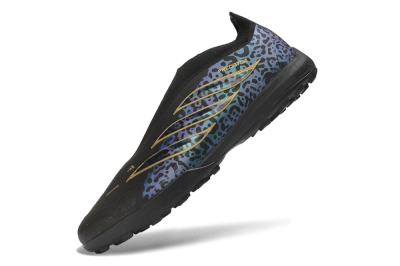 Adidas Predator 26 Elite Laceless TF Artificial Turf Soccer Shoes - Black/Metallic Gold/Iridescent Leopard