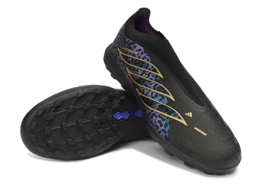 Adidas Predator 26 Elite Laceless TF Artificial Turf Soccer Shoes - Black/Metallic Gold/Iridescent Leopard