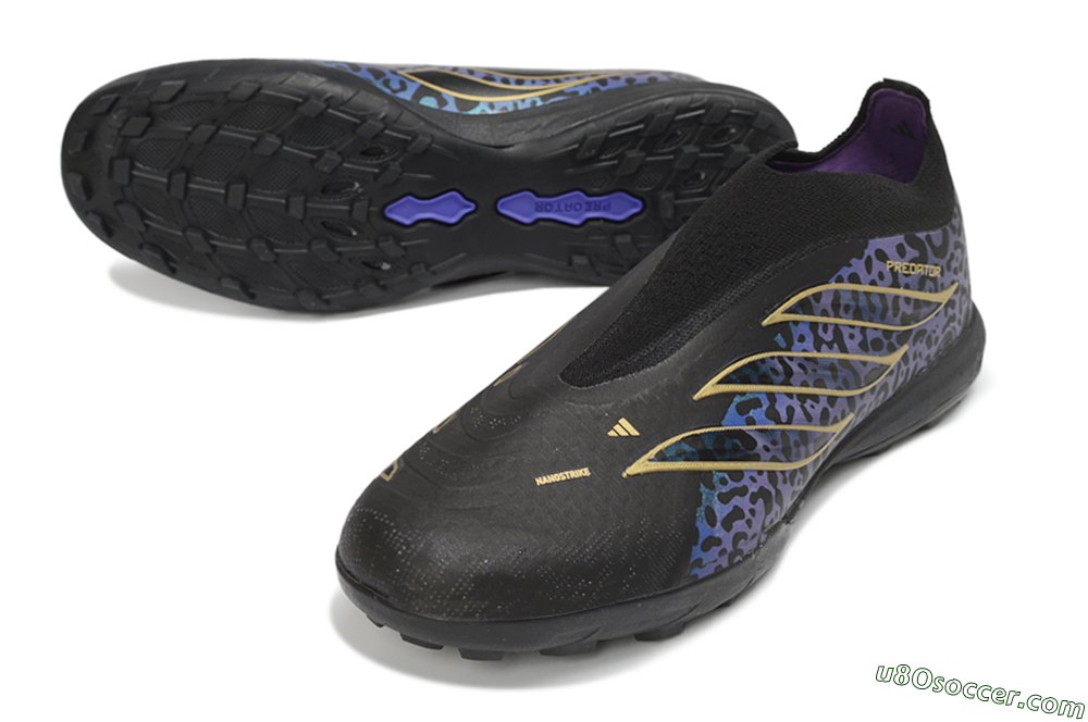 Adidas Predator 26 Elite Laceless TF Artificial Turf Soccer Shoes - Black/Metallic Gold/Iridescent Leopard 3