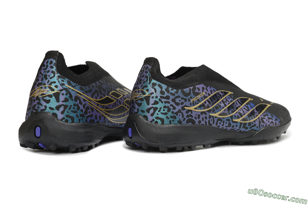 Adidas Predator 26 Elite Laceless TF Artificial Turf Soccer Shoes - Black/Metallic Gold/Iridescent Leopard 7