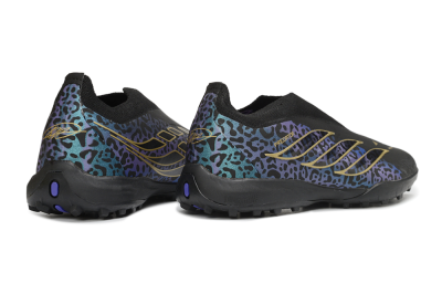 Adidas Predator 26 Elite Laceless TF Artificial Turf Soccer Shoes - Black/Metallic Gold/Iridescent Leopard