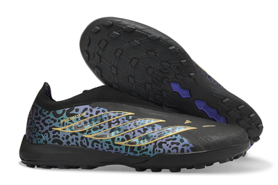 Adidas Predator 26 Elite Laceless TF Artificial Turf Soccer Shoes - Black/Metallic Gold/Iridescent Leopard