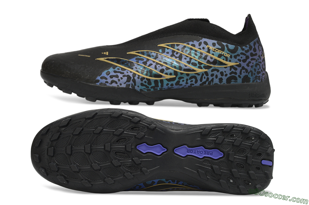 Adidas Predator 26 Elite Laceless TF Artificial Turf Soccer Shoes - Black/Metallic Gold/Iridescent Leopard 0
