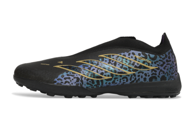 Adidas Predator 26 Elite Laceless TF Artificial Turf Soccer Shoes - Black/Metallic Gold/Iridescent Leopard