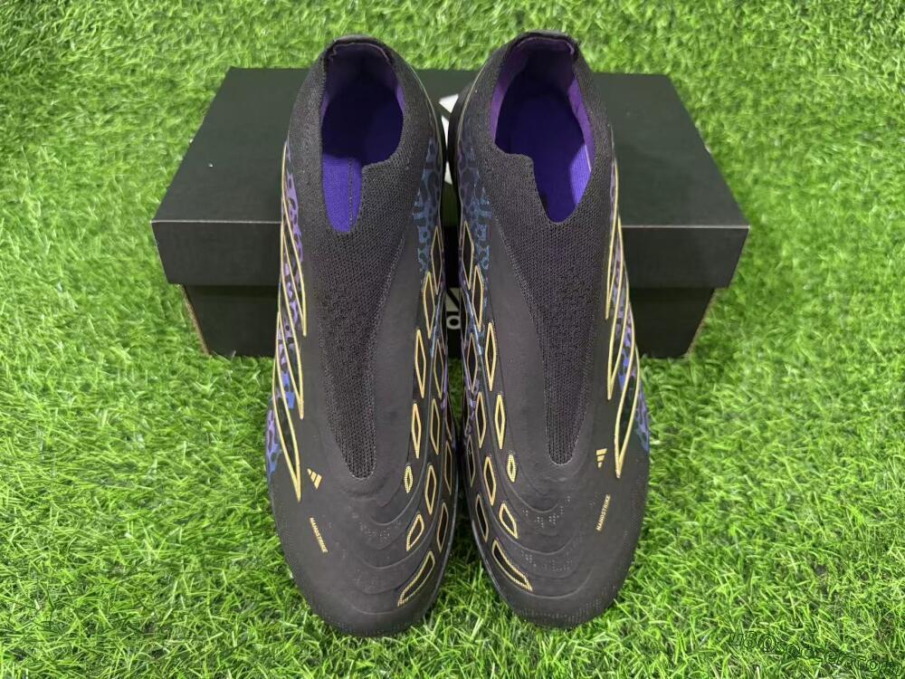 Adidas Predator 26 Elite Laceless TF Artificial Turf Soccer Shoes - Black/Metallic Gold/Iridescent Leopard