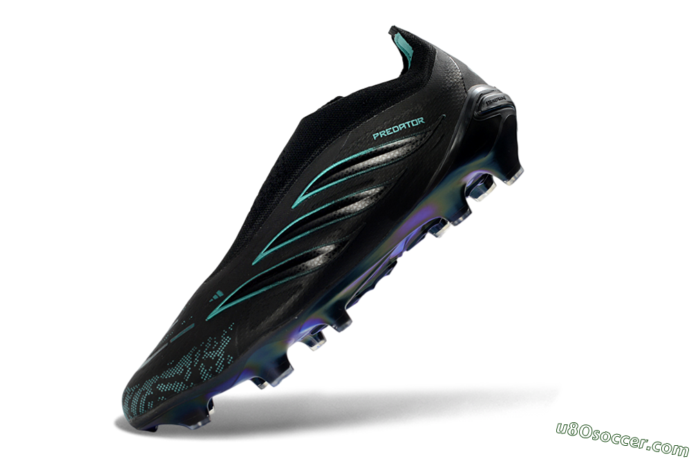 Adidas Predator 26 Elite Laceless FG Firm Ground Soccer Cleats - Black/Core Black/Lucid Cyan 6