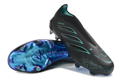 Adidas Predator 26 Elite Laceless FG Firm Ground Soccer Cleats - Black/Core Black/Lucid Cyan