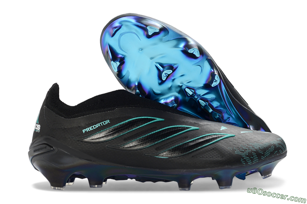 Adidas Predator 26 Elite Laceless FG Firm Ground Soccer Cleats - Black/Core Black/Lucid Cyan 1