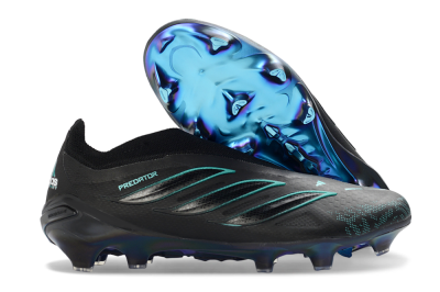 Adidas Predator 26 Elite Laceless FG Firm Ground Soccer Cleats - Black/Core Black/Lucid Cyan